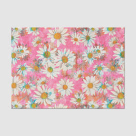 Weiße Gänseblümchen auf rosa Blumenmuster Seidenpapier