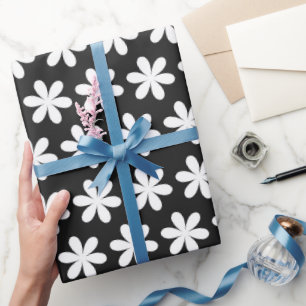 Weiße Gänseblümchen auf Schwarz Geschenkpapier