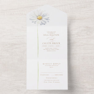Weiße Gänseblümchen-Blume Minimalist Elegant Boho  All In One Einladung