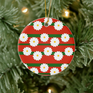 Weiße Gänseblümchen-Blume rote Frohe Weihnachten F Keramik Ornament
