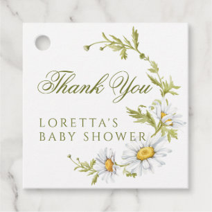 Weiße Gänseblümchen-Blumen-Baby-Shower-Dankeschön Geschenkanhänger