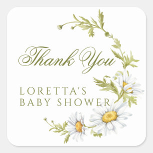 Weiße Gänseblümchen-Blumen-Baby-Shower-Dankeschön  Quadratischer Aufkleber