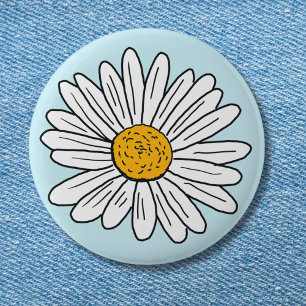 Weiße Gänseblümchen-Blumen-Florale Doodle-Kunst Button