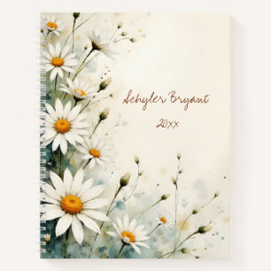 Weiße Gänseblümchen-Blumen-Spiralblock Botanisch Notizbuch