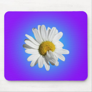 Weiße Gänseblümchen-Blumenflorale lila blaue Abstu Mousepad