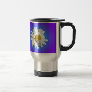 Weiße Gänseblümchen-Blumenflorale lila blaue Abstu Reisebecher