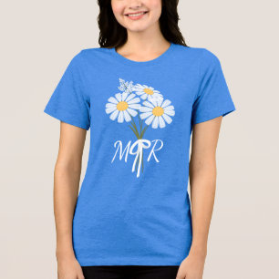 Weiße Gänseblümchen Blumenstrauß Monogramm Hochzei Tri-Blend Shirt