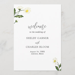 Weiße Gänseblümchen Florale Rustikale Hochzeit Programm