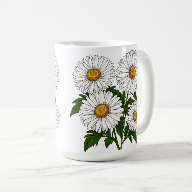 Weiße Gänseblümchen-Gruppe Kaffeetasse (VorderseiteRechts)