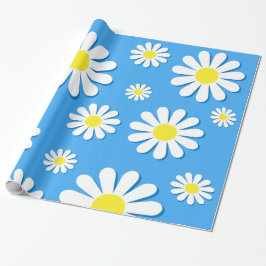 Weiße Gänseblümchen mit blauem Hintergrund Geschenkpapier