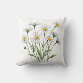 Weiße Gänseblümchen-Wasserfarbe-Floral Kissen