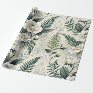 Weiße Gardenien-Salbei-Farn-Waldflora Geschenkpapier