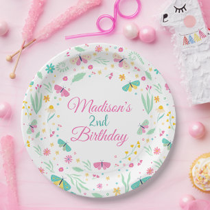 Weiße Garten Schmetterling 2. Geburtstag für Mädch Pappteller