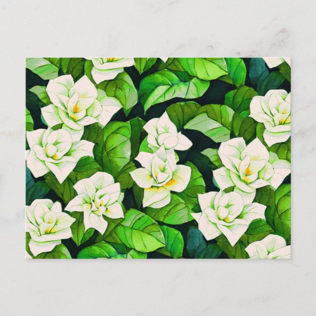Weiße Gartenanlagen und Jade Green Blätter Postkarte (Vorderseite)