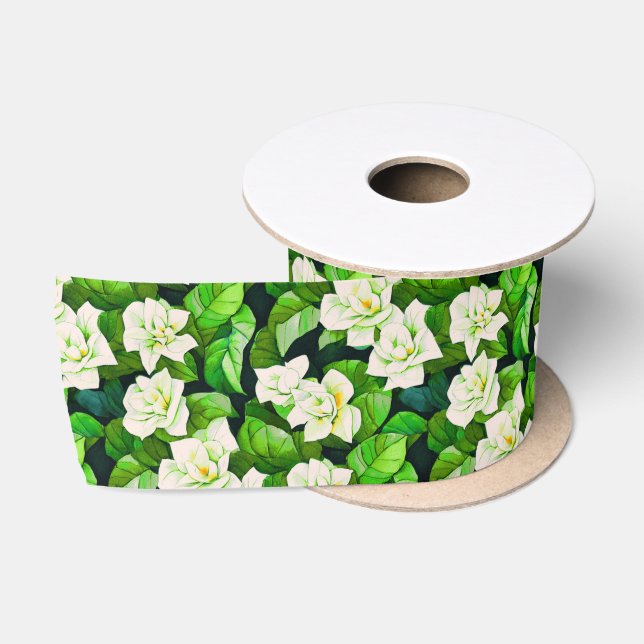 Weiße Gartenanlagen und Jade Green Blätter Satinband (Spule)