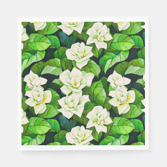 Weiße Gartenanlagen und Jade Green Blätter Serviette (Vorderseite)
