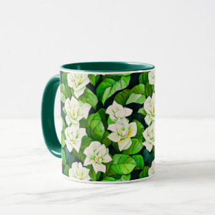 Weiße Gartenanlagen und Jade Green Blätter Tasse