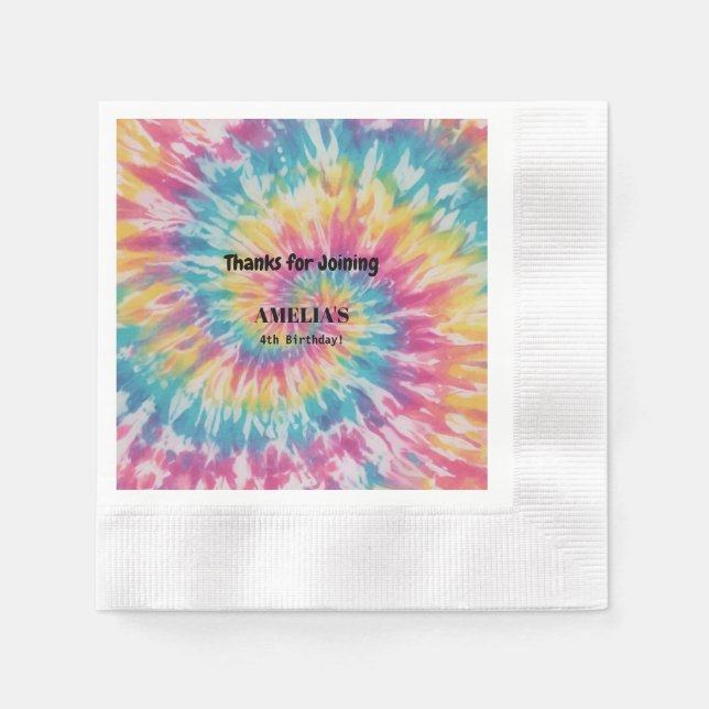 Weiße Gefärbte Krawatte Rainbow Happy Birthday Pap Serviette (Vorderseite)