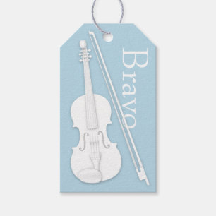 Weiße Geige & Bow Blaue musikalische Besetzung Geschenkanhänger