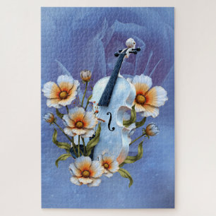 Weiße Geige mit Blume - Elegante Musik und Natur