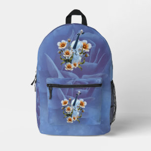 Weiße Geige mit Blume - Elegante Musik und Natur Bedruckter Rucksack