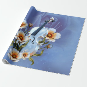 Weiße Geige mit Blume - Elegante Musik und Natur Geschenkpapier