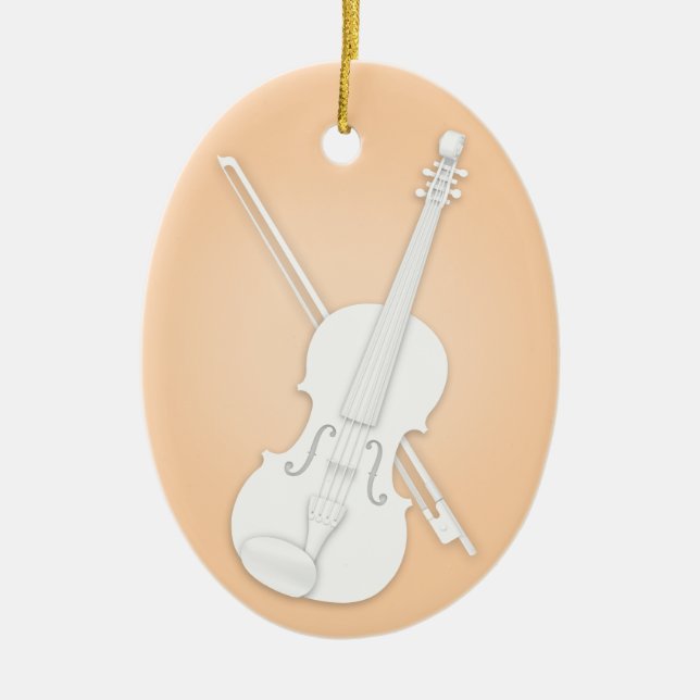 Weiße Geige oder Viola mit Bow Orange Musical Keramik Ornament (Vorne)