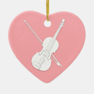 Weiße Geige & Rose Rosa Zierherz Keramik Ornament