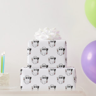 Weiße Geister und schwarze Katzen Weißes Halloween Geschenkpapier