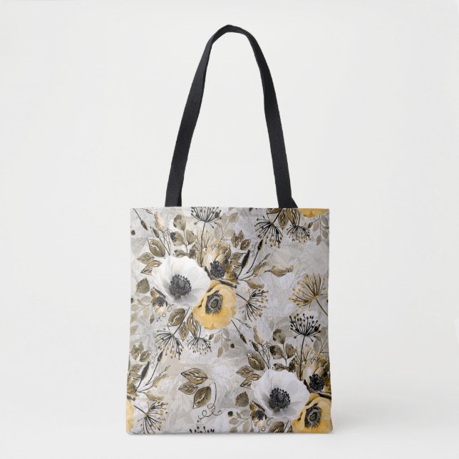 Weiße, gelbe Blumen Tasche (Vorderseite)