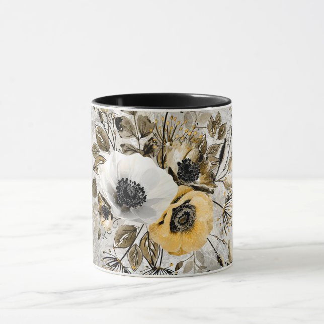 Weiße, gelbe Blumen Tasse (Zentrum)