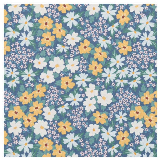 Weiße gelbe Blüten Blumenmuster Stoff (Nahaufnahme)