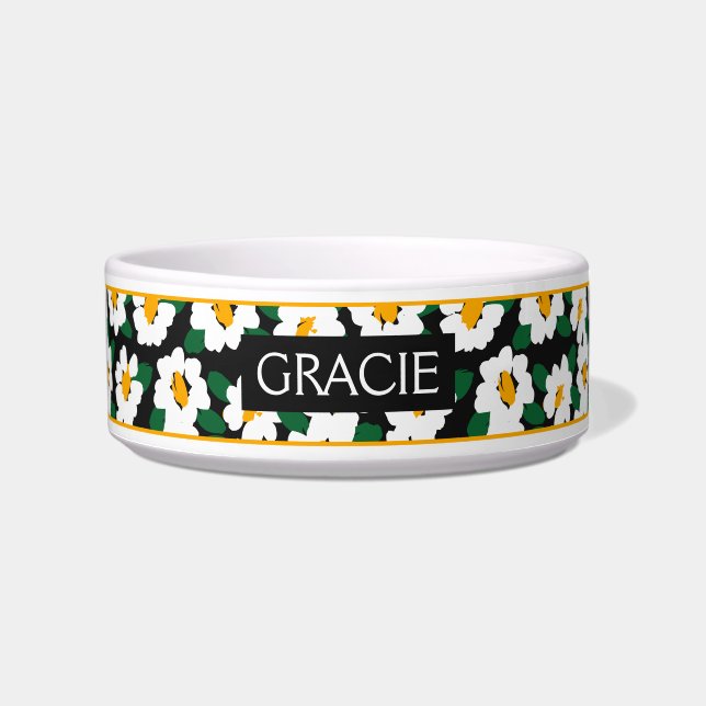 Weiße Gelbe Daisy-Blume Muster Personalisiert Napf (Vorderseite)