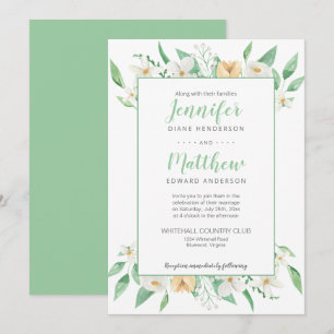 Weiße, gelbe, grüne florale gerahmte Hochzeit Einladung