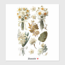 Weiße gelbe Narzissen Frühling Ostern Hochzeit Aufkleber