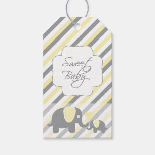 Weiße, gelbe u. graue Streifen-Elefant-Babyparty Geschenkanhänger