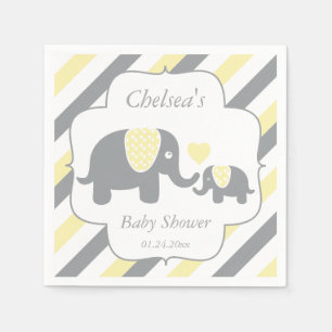 Weiße, gelbe u. graue Streifen-Elefant-Babyparty Serviette