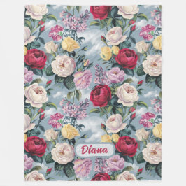 Weiße, gelbe und rosa Rosen Fleecedecke