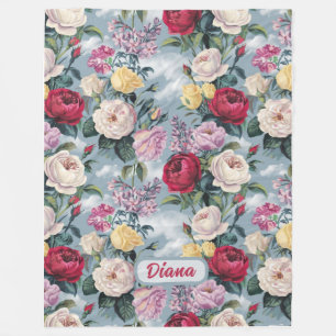 Weiße, gelbe und rosa Rosen Fleecedecke