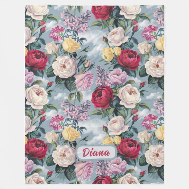 Weiße, gelbe und rosa Rosen Fleecedecke (Vorderseite)