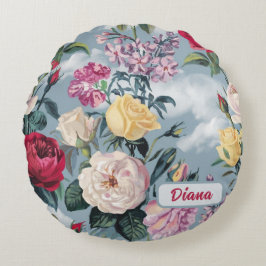 Weiße, gelbe und rosa Rosen Rundes Kissen