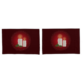 Weiße, gemütliche Weihnachtskerzen auf Rot mit Hol Kissenbezug