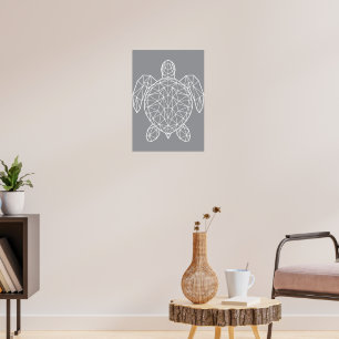 Weiße geometrische Drahtgitter-Meeres-Schildkröte Poster