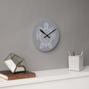 Weiße geometrische Drahtgitter-Meeres-Schildkröte Runde Wanduhr