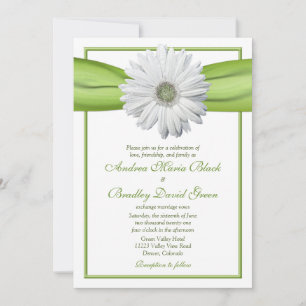 Weiße Gerbera mit grüner Ribbon-Einladung Einladung