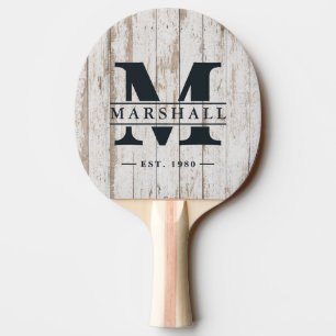Weiße gewaschene Holzbretter Monogramm und Namens- Tischtennis Schläger