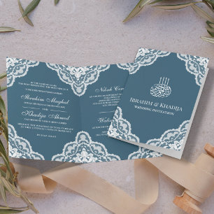 Weiße gezackte Spitze blaues muslimisches Hochzeit Einladung