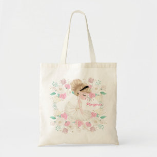 Weiße Girly Floral Pink Ballerina Personalisiert Tragetasche