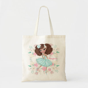 Weiße Girly Floral Pink Ballerina Personalisiert Tragetasche