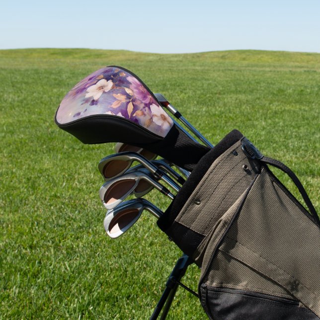 Weiße Glam Lila Blüte Golf Headcover (In SItu)